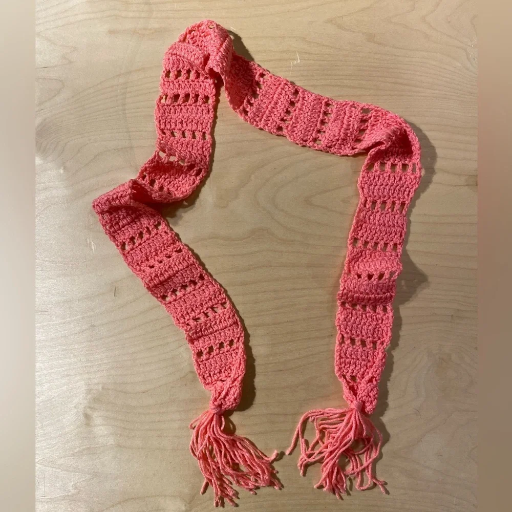 Handcrafted Pink Crochet Skinny Scarf (EY)